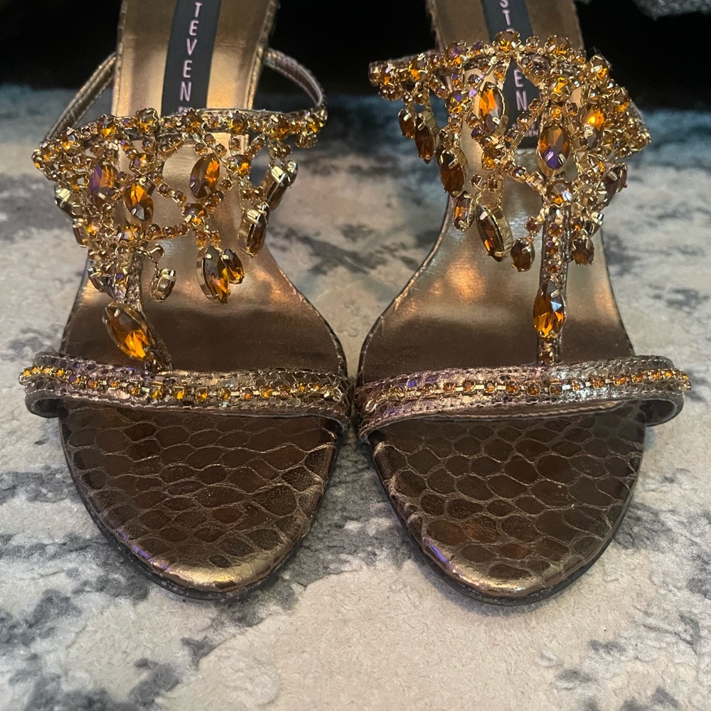 Steve Madden Gold and Brown Embellished Heels